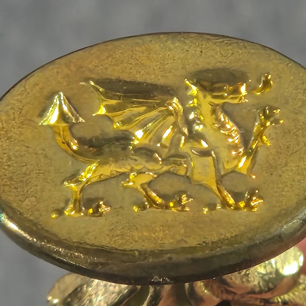 Vintage Italy Gold Tone Dragon Wax Seal Stamp Heraldic Crest Ornate Handle 1.5in